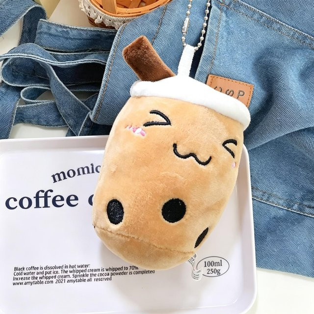 Yiran toy Mini Milchteetasse Plüsch Anhänger, Bubble Tea, Weiß, Braun, Rot, Blau - Bild 1