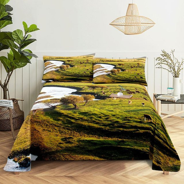 JMG Household Supplies Bettwäsche-Set mit Bäumen-Motiv in Grün, bestehend aus 1x Bettbezug und 1x Kissenbezug, Material Mikrofaser, B/H: 220 x 240 cm und B/H: 110 x 230 cm - Bild 1