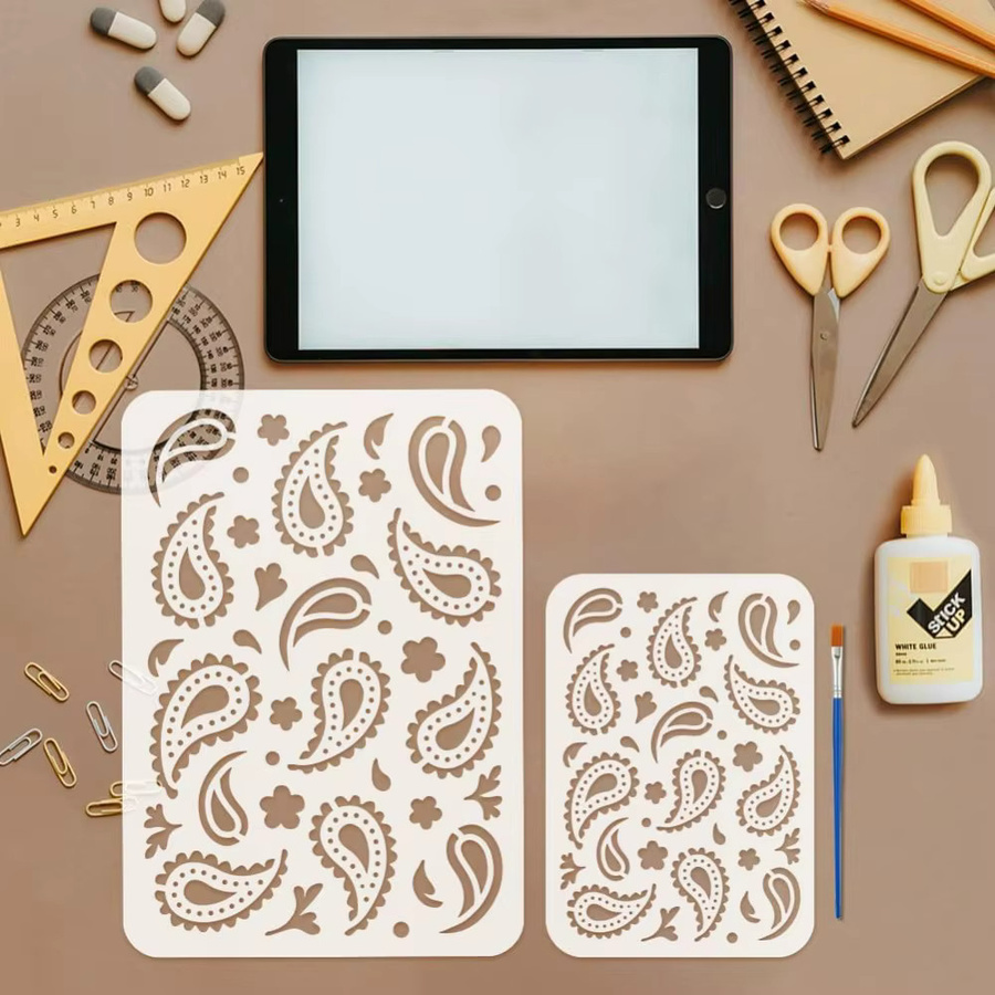 8 Stück Paisley-Muster-Malschablonen Set mit Pinsel, 8 verschiedene DIY-Designs mit Blumenmotiven aus Kunststoff zur dekorativen Gestaltung - Bild 3