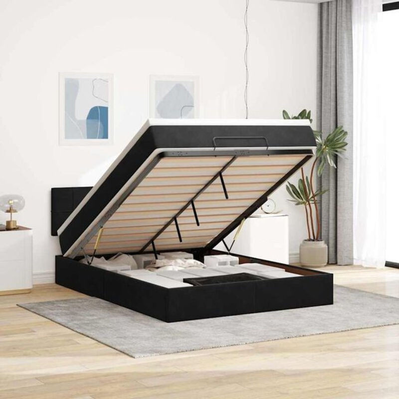 Vidaxl Ottoman Polsterbett mit Matratze und LED in Schwarz aus Samt, B/T/H: 140 x 190 x 88 cm - Bild 1