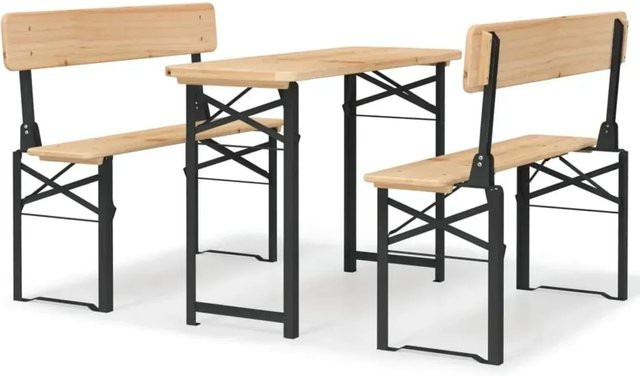 vidaXL 3-tlg Biertisch-Set aus Massivholz Tanne in Braun mit Klappfunktion für Garten und Freien, B/T/H: 180 x 75 x 46 cm - Bild 1