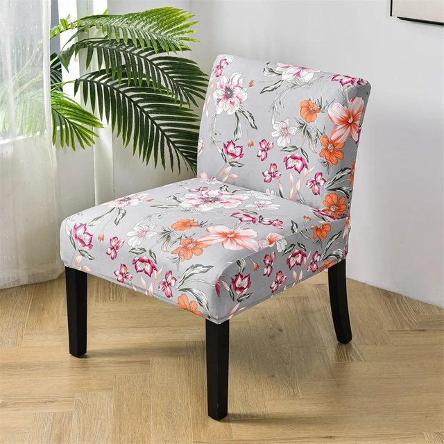 Elastischer Stuhlbezug mit Pflanzen-Blätter-Motiv in Grau für Sessel und Hocker - Bild 1
