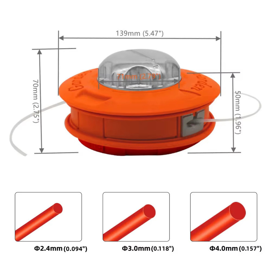 Wnew Automatischer Rasentrimmerkopf in Orange als universeller Ersatzkopf für Gartenmaschinen-Freischneider und Fadentrimmer - Bild 3