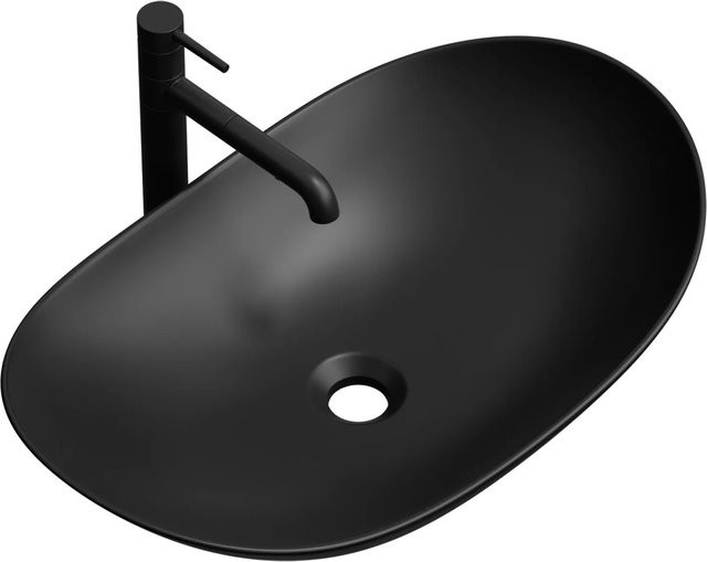 Emke Aufsatzwaschbecken aus Keramik in Mattschwarz, Oval, B/T/H: 61,5 x 36 x 15,5 cm - Bild 1