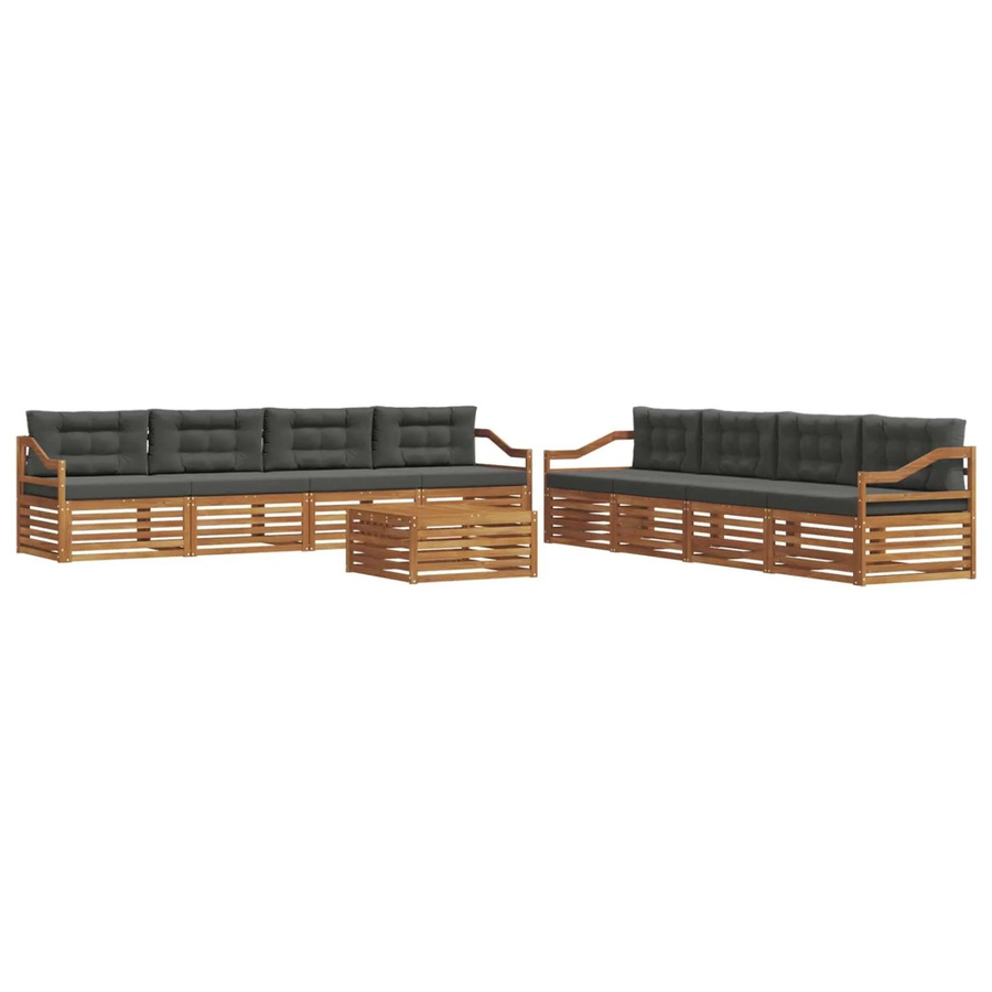 vidaXL Outdoor-Sofagarnitur 9-tlg. aus massivem Akazienholz mit Kissen in Anthrazit und Natur - Bild 2