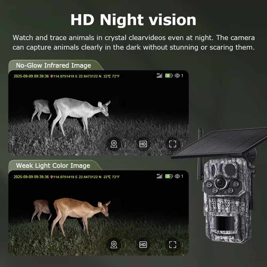 INQMEGA 4G Wildkamera mit HD-Video und 12MP Bildern, App-Steuerung, PIR-Sensor und Infrarot-Nachtsicht, Multicolor - Bild 5
