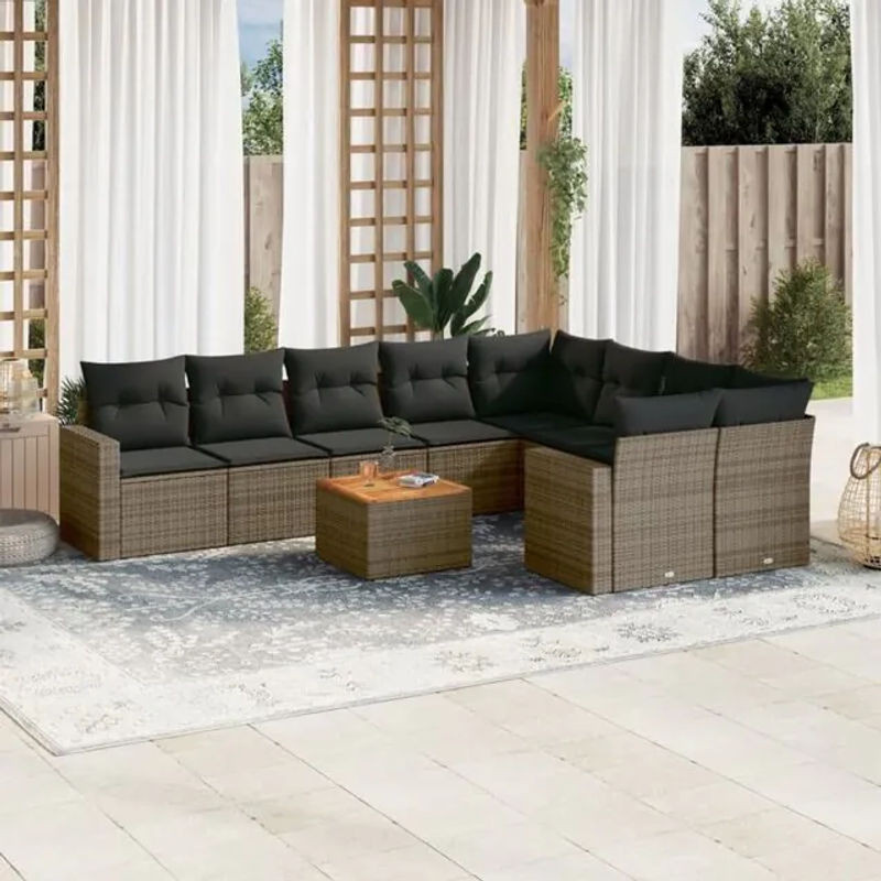 Vidaxl 10-teilige Garten-Sofagarnitur aus Polyrattan mit Kissen in Grau - Bild 1