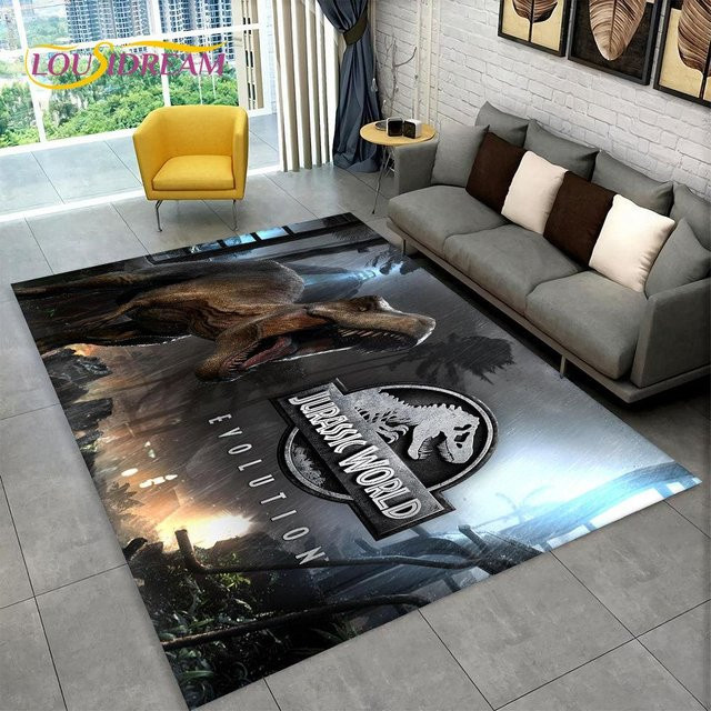 Karpetti 3D-Cartoon-Jurassic-Park-Dinosaurier-Teppich für Kinder, rutschfest und waschbar, B/B: 120 x 80 cm, Mehrfarbig - Bild 1