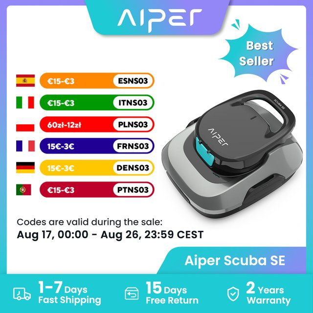 Generalüberholter AIPER Pool-Roboter Schwarz, kabelloser Pool-Staubsauger mit 90 Minuten Laufzeit und automatischer Reinigung für Aufstellpools - Bild 1