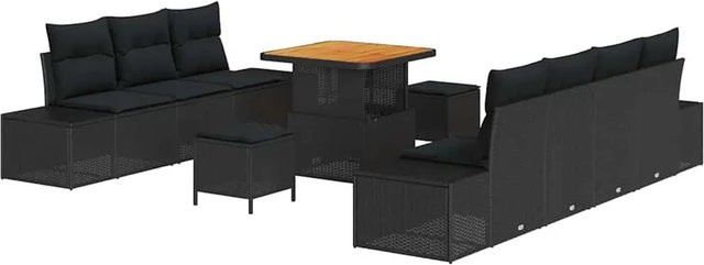 vidaXL Garten-Sofa-Set aus Polyrattan mit Kissen, 10-teilig, Schwarz - Bild 1