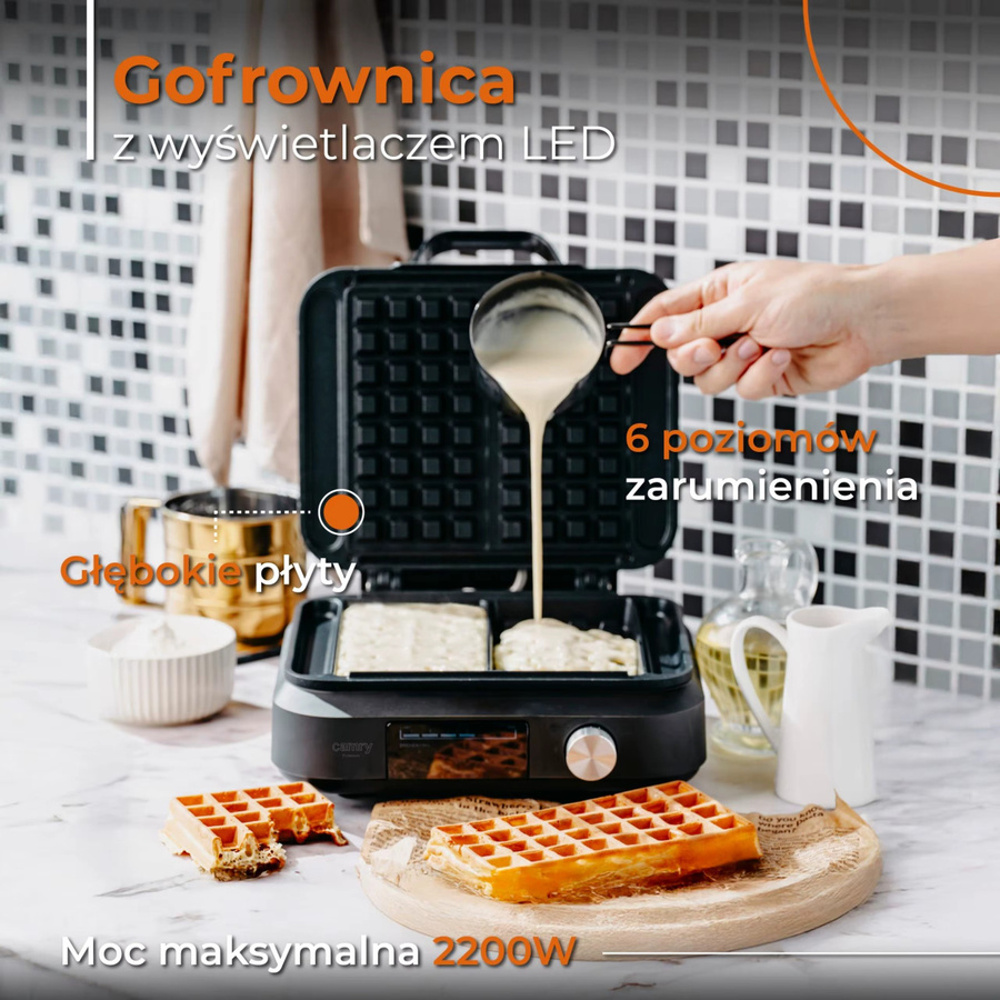 Waffelmaschine für belgische Waffeln mit 2200 W Leistung, LED-Anzeige, Box-Sensor und Antihaftbeschichtung, Schwarz - Bild 5