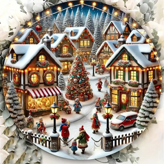 Rundes Metallschild Christmas Town Weihnachtsdekoration in Mehrfarbig, Durchmesser: 20 cm - Bild 1