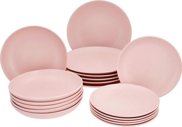 SILVERCREST Geschirr-Set aus Porzellan, 18-teilig, Pink, mikrowellen- und spülmaschinenfest - Bild 1
