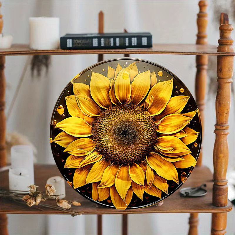 Rundes Metallschild Potdemiel mit Herbst-Sonnenblumen-Kranz Design, Durchmesser: 20,3 cm - Bild 4