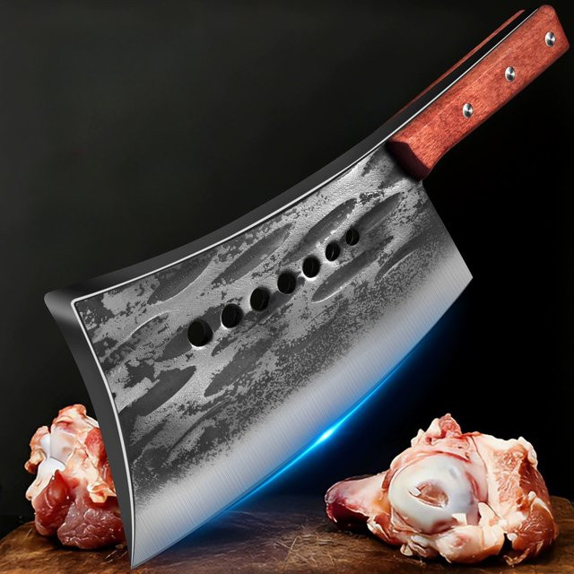 PTIEB Knochenschneidemesser aus handgeschmiedetem Hochkohlenstoffstahl mit Holzgriff in Silber - Bild 1