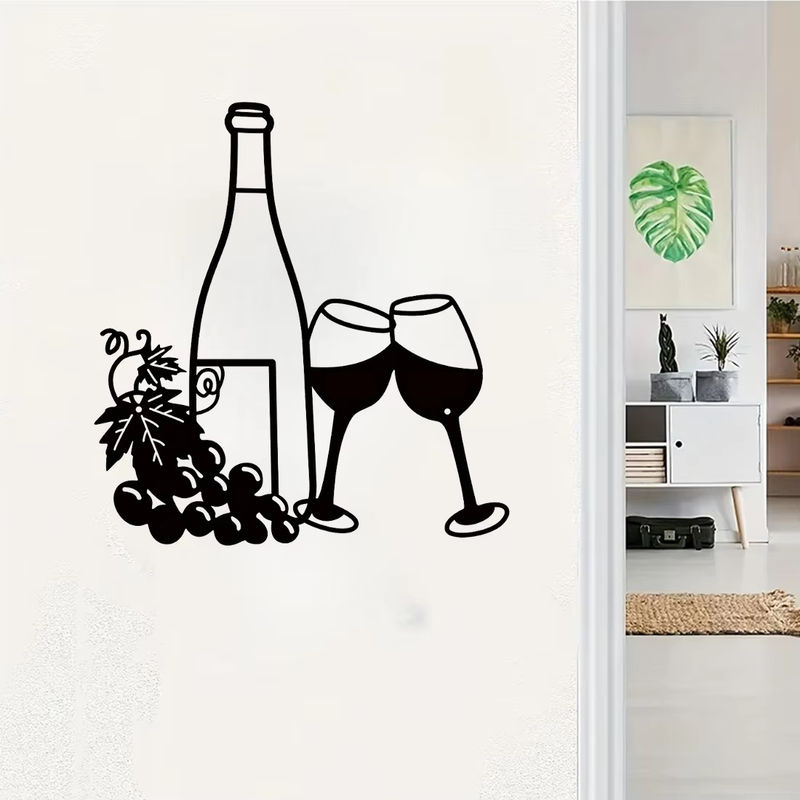 HELLOYOUNG Wanddekoration aus Metall für Weinflaschen und Gläser in Schwarz, minimalistisches Design für Innen- und Außenbereich - Bild 5