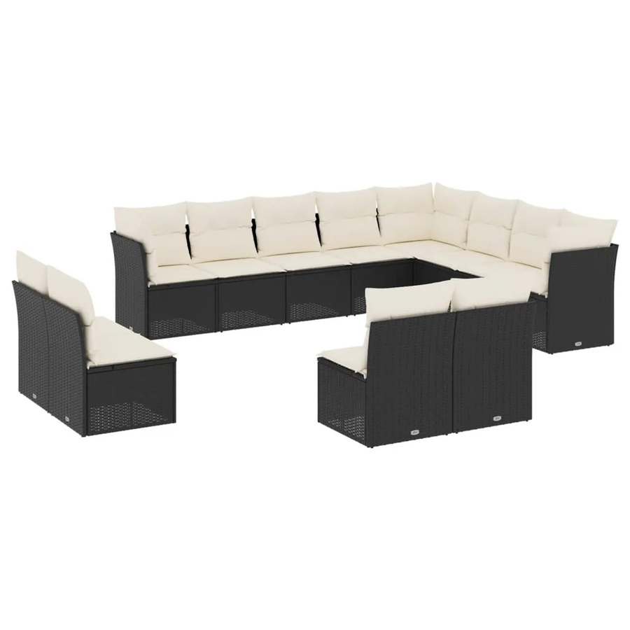 vidaXL 12-tlg. Garten-Sofagarnitur in L-Form aus Polyrattan mit Kissen, Schwarz - Bild 2