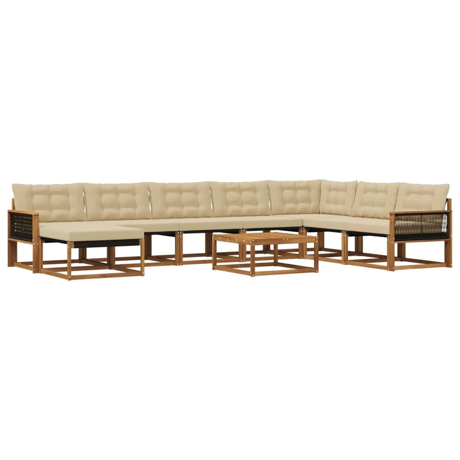 vidaXL Outdoor-Sofagarnitur aus Akazie mit Textilene und Polstern, 9-teiliges Set, Natur und Beige - Bild 2