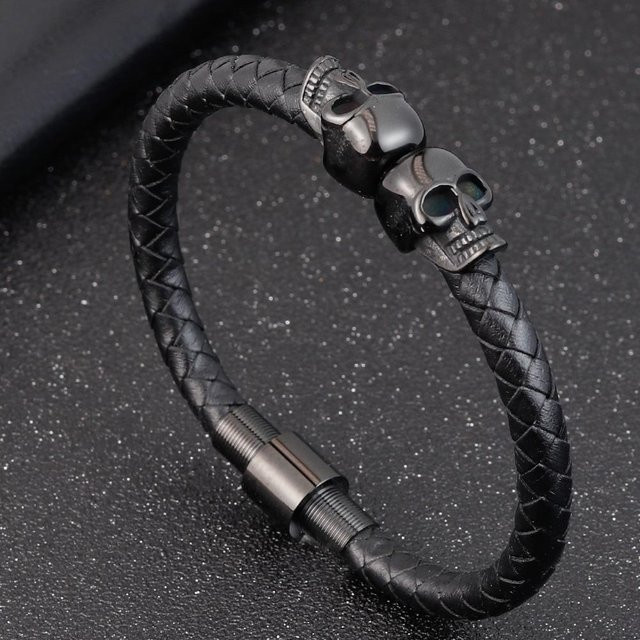 Rui Di Armband, geflochtenes Leder, Edelstahl, grau, Herren, 21 cm - Bild 1