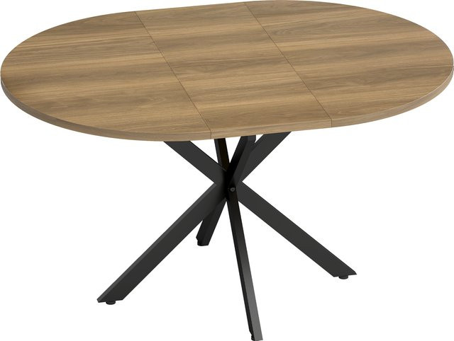 HOMCOM Esstisch ausziehbar rund in Braun und Schwarz, Industrie-Stil mit Spinnenbein aus Stahl, B/T: 100 x 100 cm bis 135 x 100 cm - Bild 1