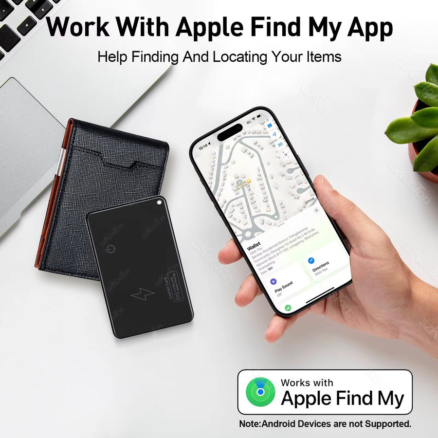 SZKOSTON Bluetooth Tracker Wallet Track Card mit GPS-Standortfunktion für iOS, Schwarz - Bild 2
