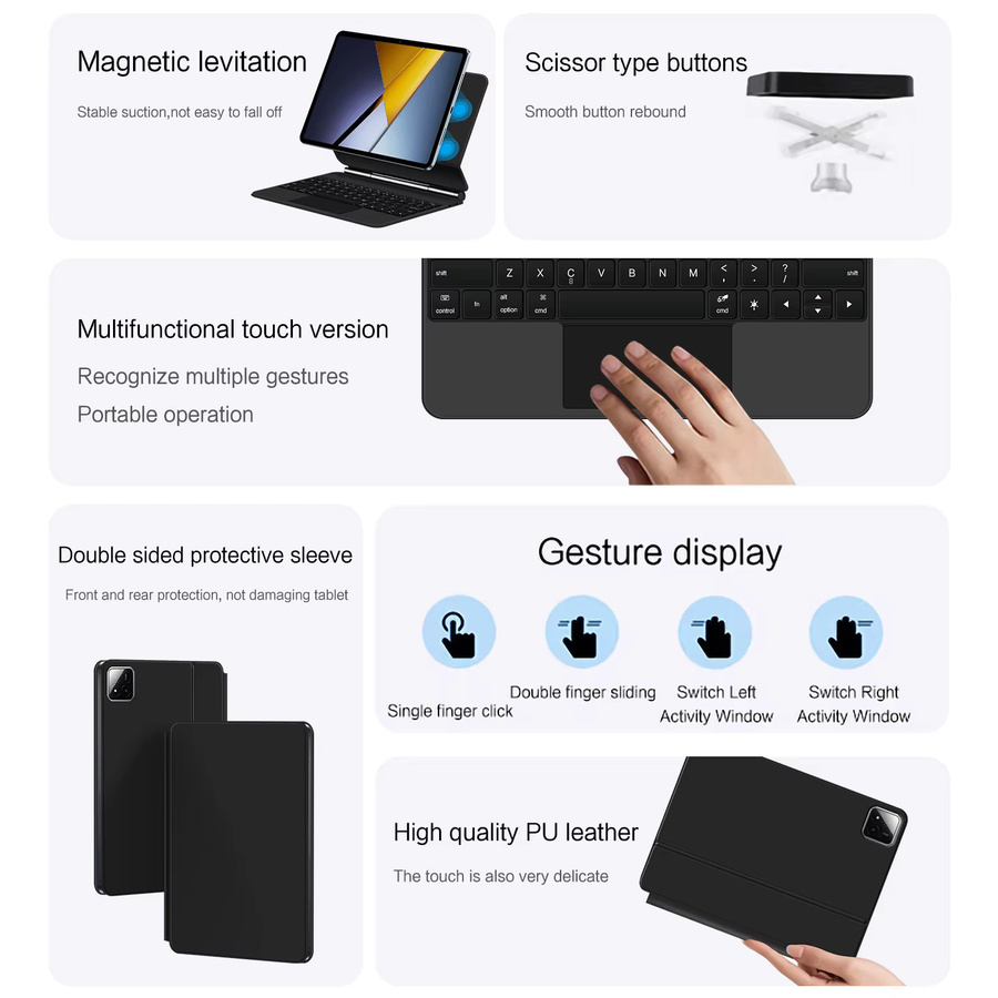 Magnetische Smart Case Tastatur für Xiaomi POCO Pad X1 und Mi Pad 7 Pro 8 Pro 11,2 Zoll Multi-Touch Tastaturabdeckung in Schwarz oder Weiß - Bild 3