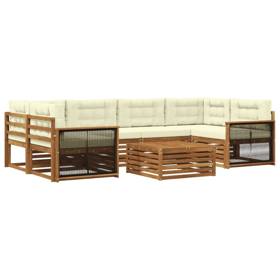 vidaXL Outdoor-Sofagarnitur aus Akazienholz mit 7 Kissen in Natur und Creme - Bild 2
