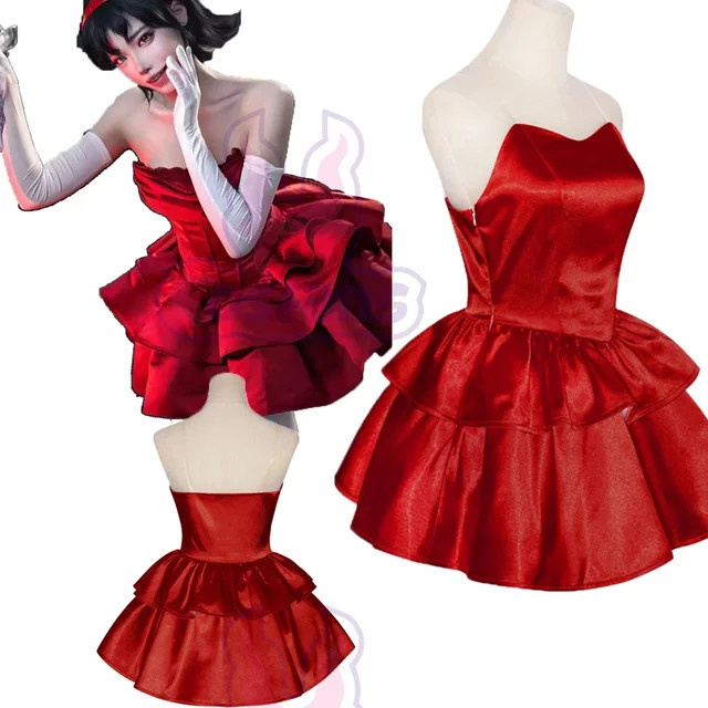Cosfans Perfect Blue Kirigoe Mima Cosplay-Kostüm, Rotes Brustwickelkleid mit Knielangem Rock, Rot - Bild 1
