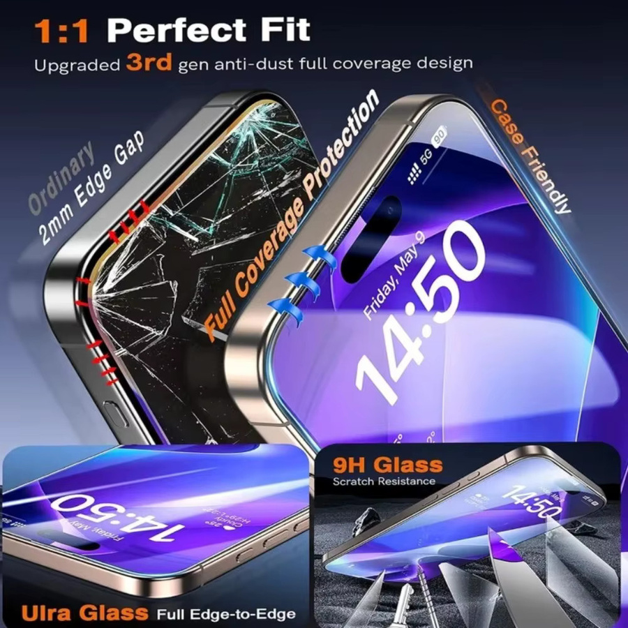 5 Stück ultraklare Displayschutzfolie aus gehärtetem Glas mit 9H Härte für Apple iPhone 17 16 15 14 13 12 11 Pro Max Plus Air XR XS in Transparent - Bild 2