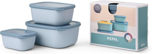 Mepal Multischüssel Set Cirqula rechteckig hoch, 3-teilig, Nordic Blue, luftdicht, 750 ml, 1500 ml und 3000 ml - Bild 1