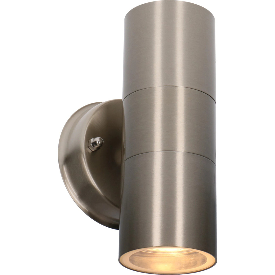 LED's light Außen-Wandleuchte rund, 2-flammig, Edelstahl und Glas, Silber, modern mit GU10 Reflektor - Bild 2