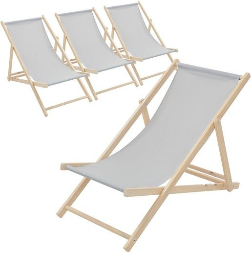 ECD Germany Liegestuhl 4er Set aus Holz in Hellgrau mit klappbarem Gestell und UV-beständigem Polyester Oxford-Gewebe - Bild 1