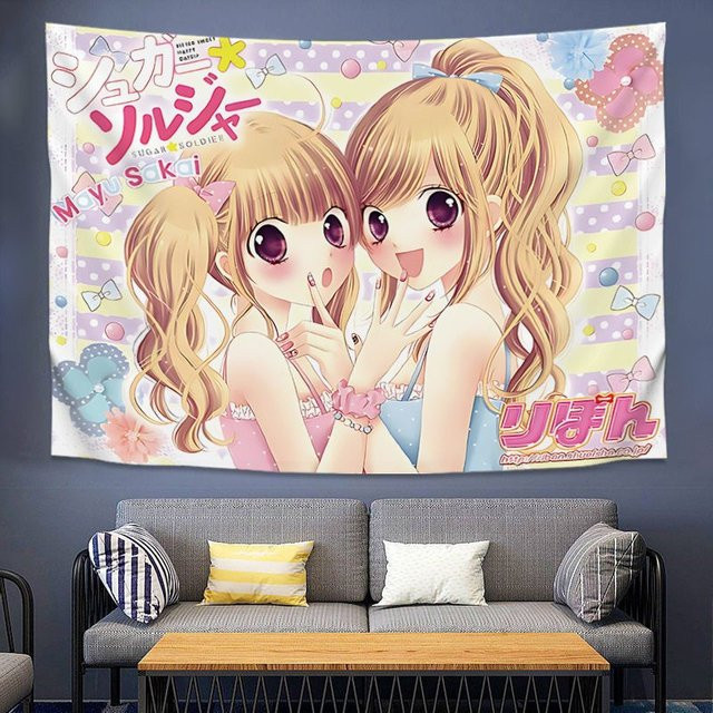 VIKAMA Anime-Mädchen Wandteppich in Rosa und Multicolour, niedlicher Manga-Wandbehang für dein Schlafzimmer oder Wohnzimmer, B: 60 cm, H: 40 cm - Bild 1
