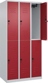 C+P Doppelstock-Spind Classic PLUS mit 3 Abteilen, Farbe Rubinrot, B/T/H: 90 x 50 x 185 cm - Bild 1