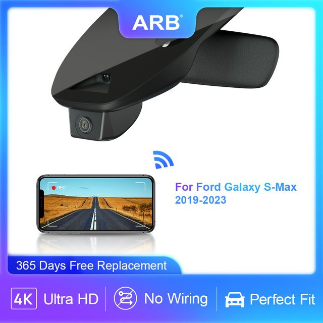 ARB 4K UHD Dashcam Auto-Rekorder mit WLAN-App-Steuerung für Ford Galaxy S-Max, Schwarz - Bild 1