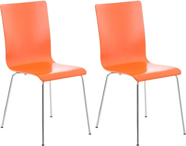TPFLiving 2er Set Besucherstuhl Peppo mit Holzsitz in Orange - Bild 1