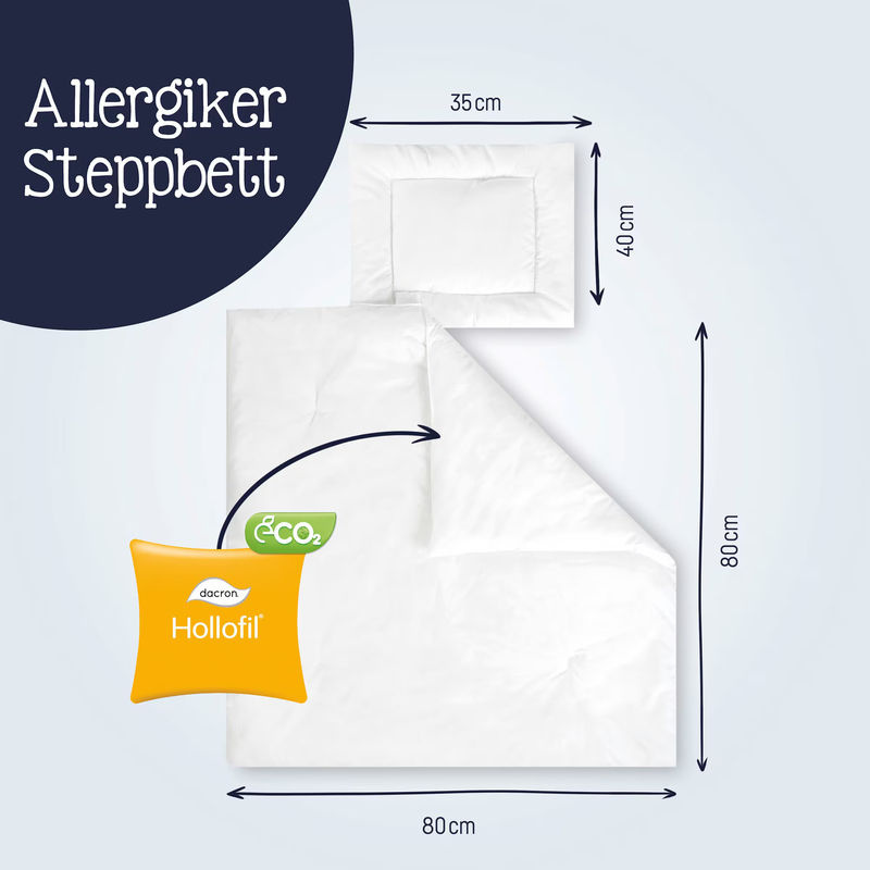 Julius Zöllner 2-tlg. Steppbett-Set Hygiena in Weiss mit Steppdecke und Flachkissen, 3.5 TOG, B/H: 80 x 80 cm und 35 x 40 cm - Bild 4