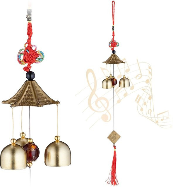 Relaxdays Feng Shui Windspiel aus Eisen und Kunststoff, 2er Set, Farben: Gold, Rot, Schwarz, Höhe: 49 cm, Breite: 6,5 cm, Tiefe: 6,5 cm - Bild 1