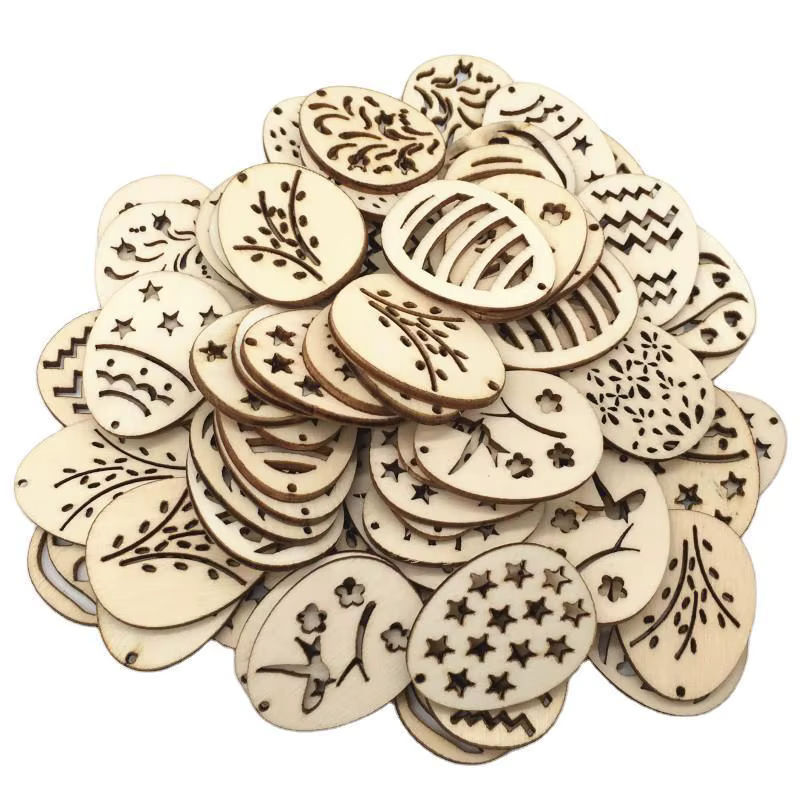 25 Stück Holz-Osterornamente in Ei- und Kaninchenform für DIY-Bastelarbeiten und Partydekoration, Beige - Bild 4