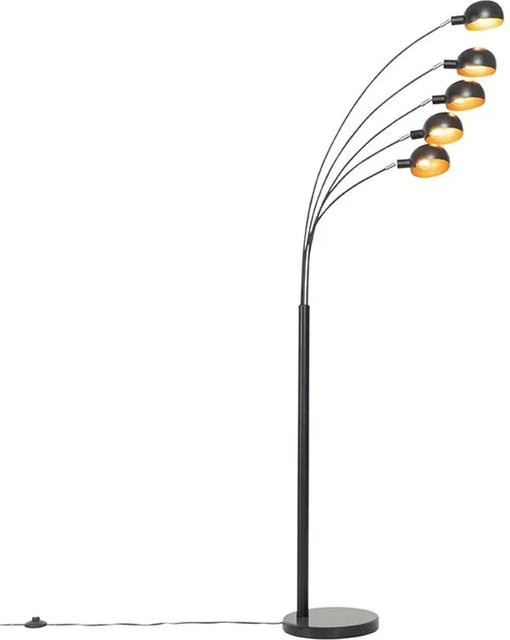 QAZQA Design-Stehlampe Sixties Marmo in Schwarz und Gold mit 5 E14 Leuchten aus Stahl und Marmor, höhenverstellbar und dimmbar - Bild 1
