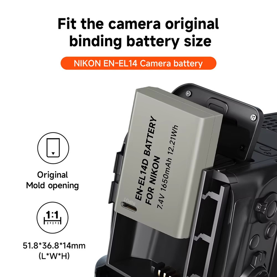 PALO USB Kamera Batterie EN-EL14 EN-EL14a mit 1650 mAh für Nikon P7000 P7700 P7800 D3100 D3400 D3500 D5100 D5300 D5600 in Grau - Bild 5