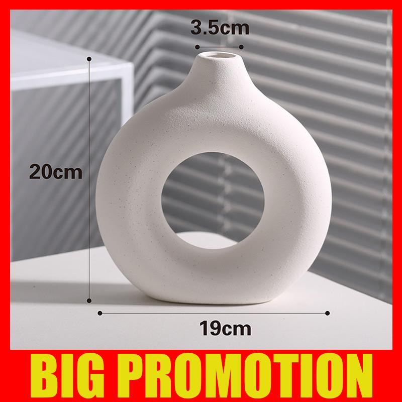 Nordische Keramikvase von Yiran Furniture in Weiß, kreisförmige Donut-Blumenvase für Wohnzimmer und Büro - Bild 2