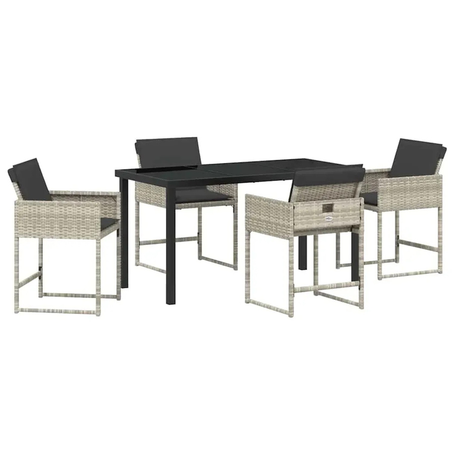 vidaXL Garten Essgruppe 5-teilig aus Poly-Rattan in Hellgrau mit Glastisch und Stahlgestell - Bild 2