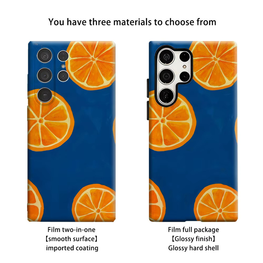 Stoßfeste Doppelschicht Handyhülle mit Königsblau-Orange-Scheiben-Print für Samsung Galaxy S25 Ultra, S24 und S23 Ultra Plus - Bild 2