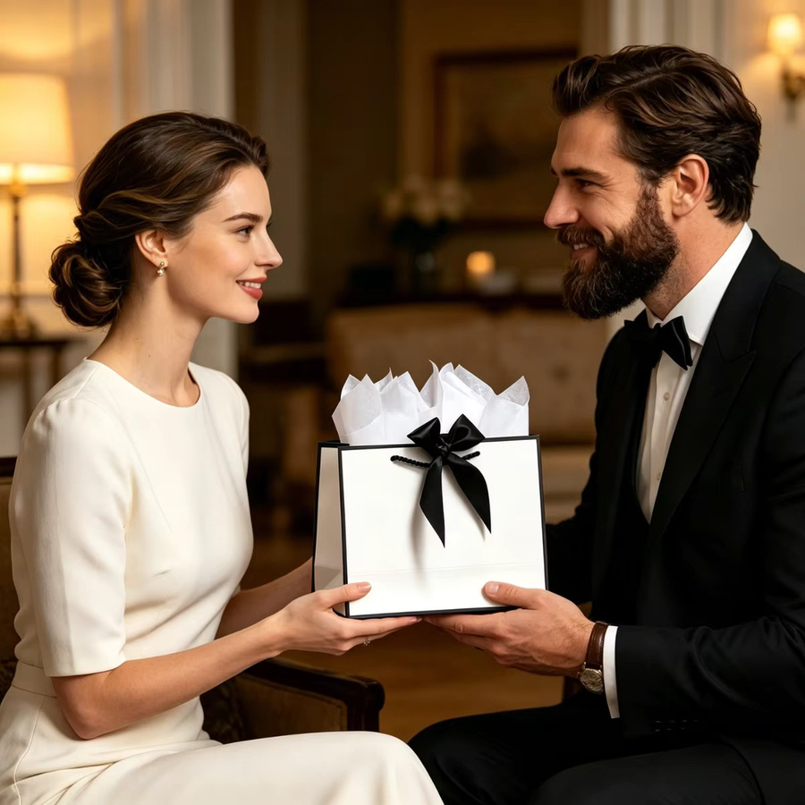 Elegante weiße Geschenktüte aus Papier für besondere Anlässe wie Geburtstag, Valentinstag oder Weihnachten - Bild 4