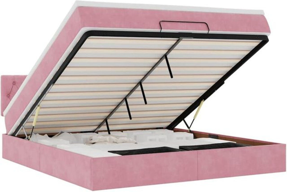 Vidaxl Ottoman Polsterbett mit Matratze in Rosa und Weiß aus Samt, B/T/H: 160 x 200 x 78 cm - Bild 1