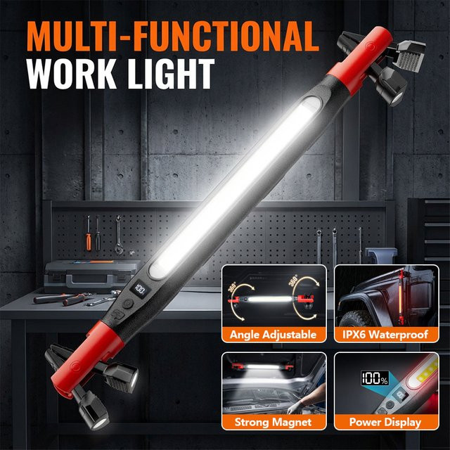 XIWANGFIRE Akku-LED-Arbeitsleuchte mit COB-Licht, Magnetische Taschenlampe in Schwarz mit Haken und Magnetfuß für Notfallreparaturen und professionelle Arbeiten - Bild 1