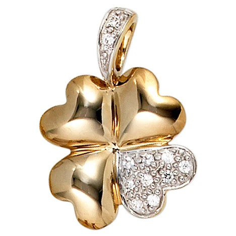 Colfem Anhänger Kleeblatt, 333 Gelbgold, bicolor, 10 Zirkonia - Bild 1