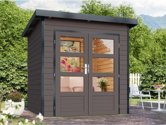 Karibu Gartenhaus Plutus Pentahaus in Grau mit 28 mm Wandstärke - Bild 1