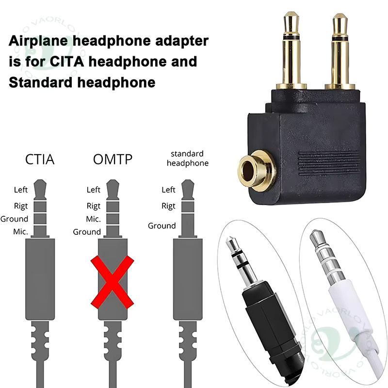 VAORLO Flugzeug Audio Adapter mit 3,5 mm Klinkenstecker in Schwarz - Bild 2